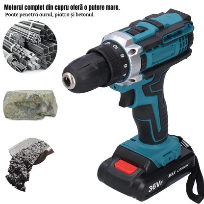 DrillMaster | Elektrická příklepová vrtačka s baterií (Kompletní německá sada)