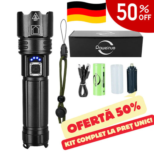 Sada Běžné Baterkové Svítilny s Německým Laserem + Krabice + Další Baterie ZDARMA – TitanLux™